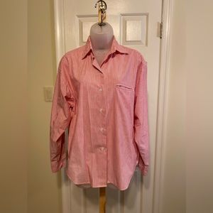 Lee - Woman’s red/white striped button down shirt with embroidery decor cuffs, L